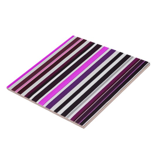 Abstract Trendy Pink Black Stripes Collectie Tegeltje (Zijkant)