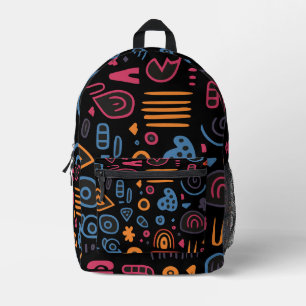 Abstract Tribal Doodle Neon Geometrisch Zwart Bedrukte Rugzak