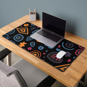 Abstract Tribal Doodle Neon Geometrisch Zwart Bureaumat