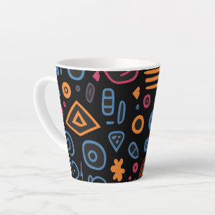 Abstract Tribal Doodle Neon Geometrisch Zwart Latte Mok