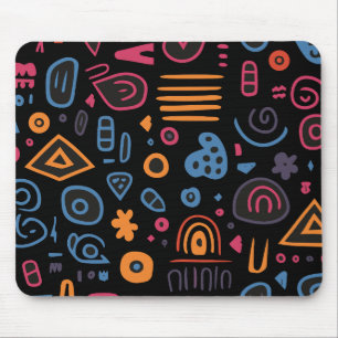 Abstract Tribal Doodle Neon Geometrisch Zwart Muismat