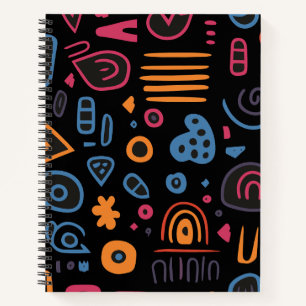 Abstract Tribal Doodle Neon Geometrisch Zwart Notitieboek