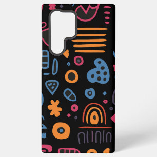 Abstract Tribal Doodle Neon Geometrisch Zwart Samsung Galaxy Hoesje