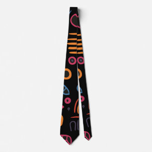 Abstract Tribal Doodle Neon Geometrisch Zwart Stropdas