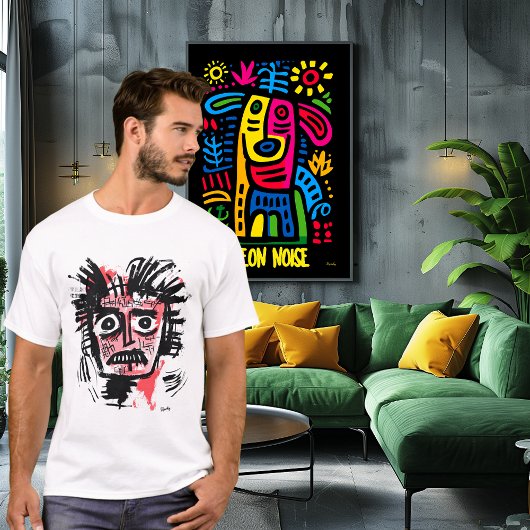 Abstract Tribal Face - Bold Black en Pink Urban T-shirt