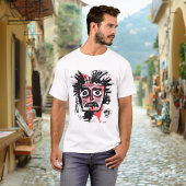 Abstract Tribal Face - Bold Black en Pink Urban T-shirt