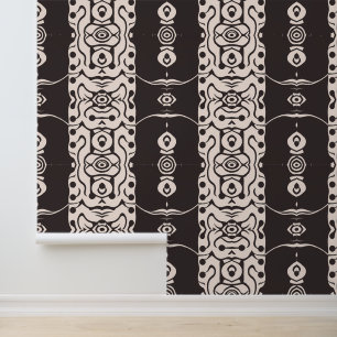 Abstract tribal-geïnspireerd zwart en beige patroo behang