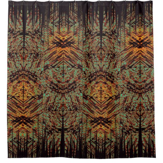 Abstract Tribal Tiki Design Black Groen Sinaasappe Douchegordijn (Voorkant)