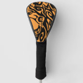 Abstract Tribale Wolf-Sinaasappel op zwart Golfheadcover (Voorkant)