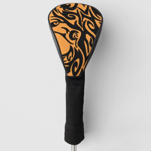 Abstract Tribale Wolf-Sinaasappel op zwart Golfheadcover (Voorkant)