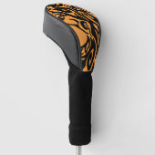 Abstract Tribale Wolf-Sinaasappel op zwart Golfheadcover (Schuin)