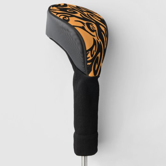 Abstract Tribale Wolf-Sinaasappel op zwart Golfheadcover (Schuin)