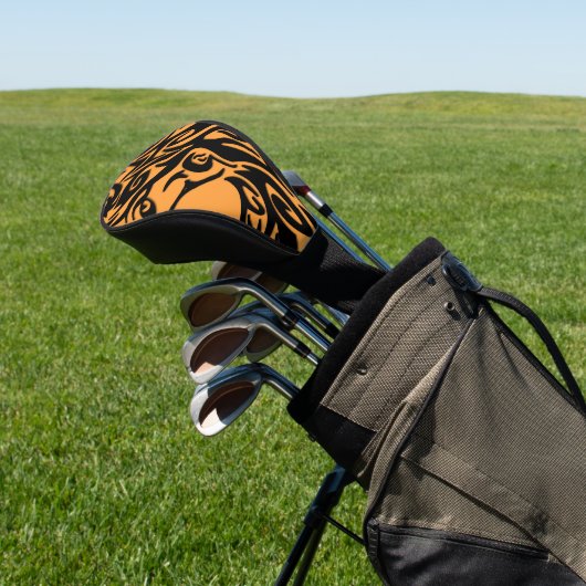 Abstract Tribale Wolf-Sinaasappel op zwart Golfheadcover (Insitu)
