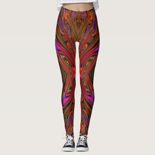 Abstract Trippy Oranje en magenta Butterfly Leggings (Voorkant)