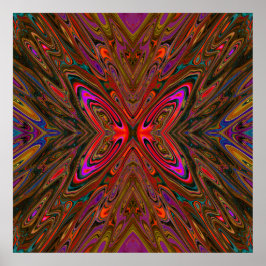 Abstract Trippy Oranje en magenta Butterfly Poster