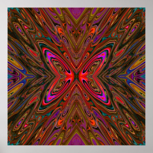 Abstract Trippy Oranje en magenta Butterfly Poster (Voorkant)