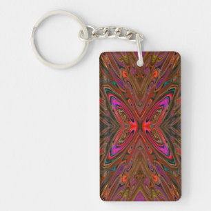 Abstract Trippy Oranje en Magenta Vlinder Sleutelhanger