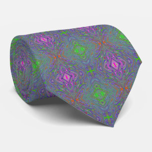 Abstract Trippy Paars, Oranje en Groen Vlinder Stropdas