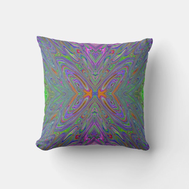 Abstract Trippy Paarse, Oranje en Groene Vlinder Kussen (Voorkant)