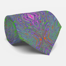 Abstract Trippy Paarse, Oranje en Groene Vlinder Stropdas