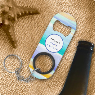 Abstract tropisch getijdenblauw aqua geel bruiloft mini flessenopener