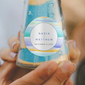 Abstract tropisch getijdenblauw aqua geel bruiloft ronde sticker