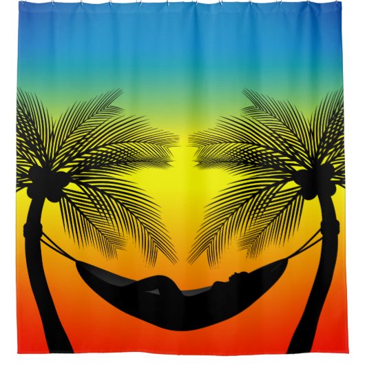 Abstract tropisch leven | Hammock Silhouette Douchegordijn (Voorkant)
