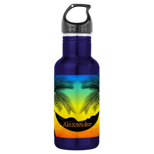 Abstract tropisch leven palm Silhouette Hammock Waterfles (Voorkant)