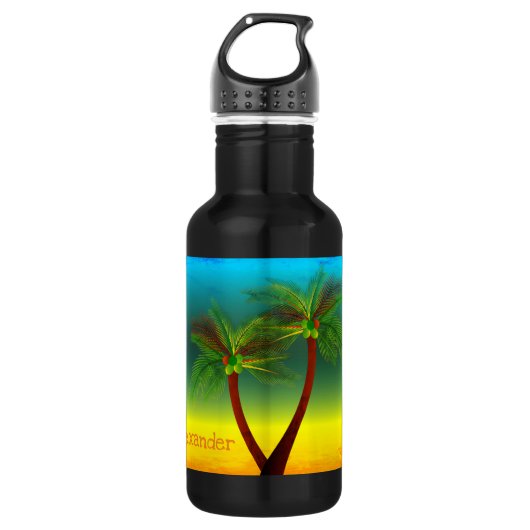 Abstract tropisch leven palm Silhouette Hammock Waterfles (Voorkant)