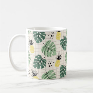 Abstract tropisch naadloos patroon met palmblad  koffiemok