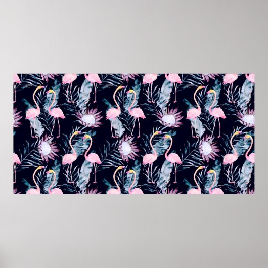 Abstract tropisch patroon met flamingo, protea, l poster (Voorkant)