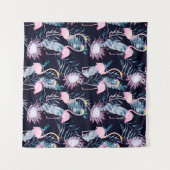 Abstract tropisch patroon met flamingo, protea, l wandkleed (Voorkant (horizontaal))