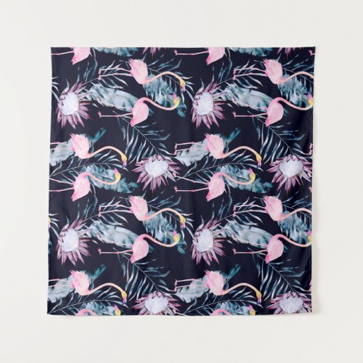Abstract tropisch patroon met flamingo, protea, l wandkleed (Voorkant (horizontaal))
