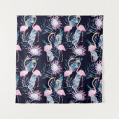 Abstract tropisch patroon met flamingo, protea, l wandkleed (Voorkant)