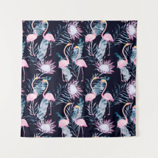 Abstract tropisch patroon met flamingo, protea, l wandkleed