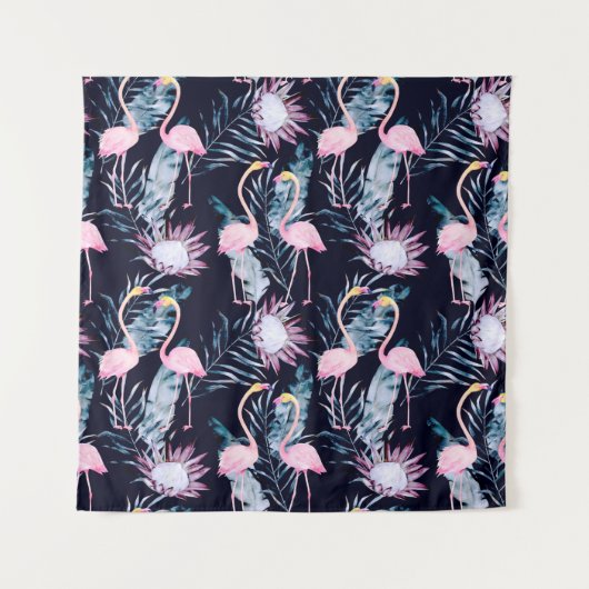 Abstract tropisch patroon met flamingo, protea, l wandkleed (Voorkant)