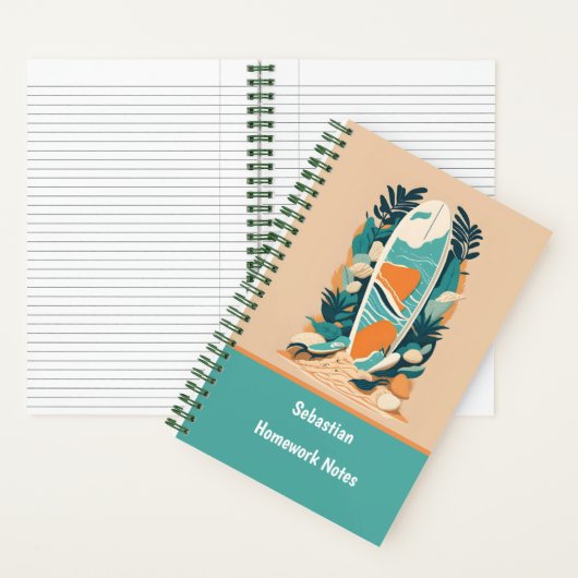 Abstract Tropisch Strand Surfplank Retro School Notitieboek (Binnen)