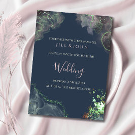 Abstract Trouw Uitnodiging Groen Navy Roze