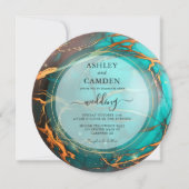 Abstract Turquoise en Gouden Hemelbruiloft Kaart (Voorkant)