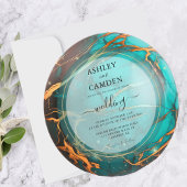 Abstract Turquoise en Gouden Hemelbruiloft Kaart