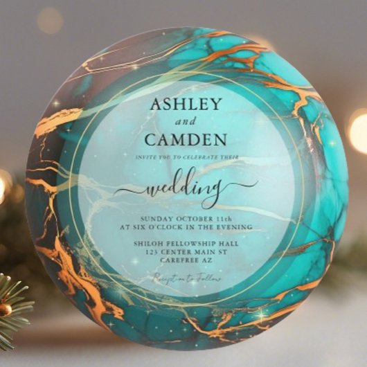 Abstract Turquoise en Gouden Hemelbruiloft Kaart