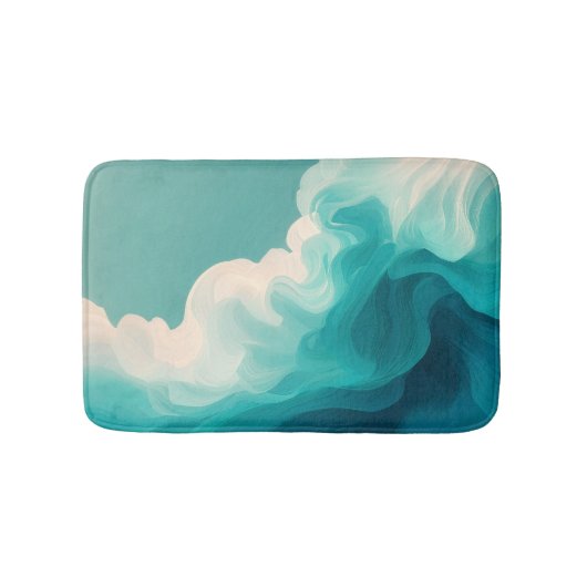 Abstract turquoise en witte golvende golven badmat (Voorkant)