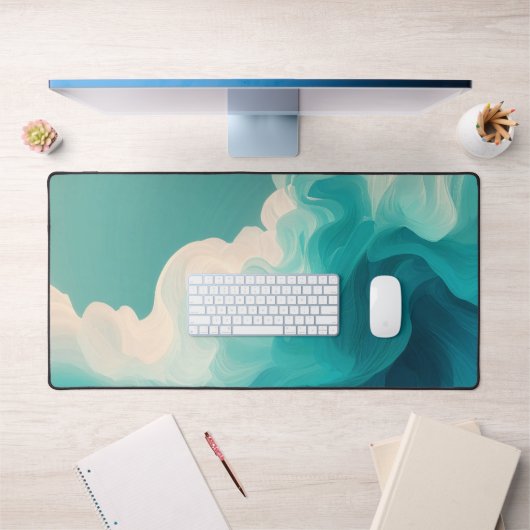 Abstract turquoise en witte golvende golven bureaumat (Kantoor 1)