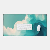 Abstract turquoise en witte golvende golven bureaumat (Keyboard & Muis)