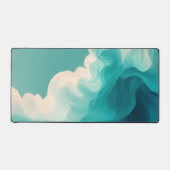 Abstract turquoise en witte golvende golven bureaumat (Voorkant)