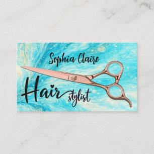 Abstract Turquoise Gouden Schaar Kapsalon Stylist Visitekaartje