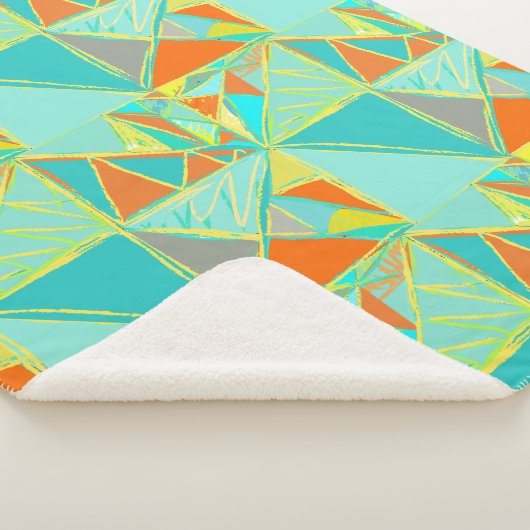 Abstract Turquoise Oranje Yellow Triangle Patroon Sherpa Deken (3/4)
