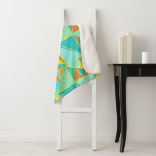 Abstract Turquoise Oranje Yellow Triangle Patroon Sherpa Deken