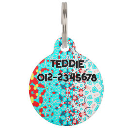 Abstract Turquoise Rood Geel met Contactnummer. Huisdierpenning