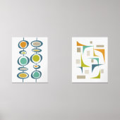 Abstract Turquoise Sinaasappel Groen Mid Century M Muurkunst Sets (Voorkant)